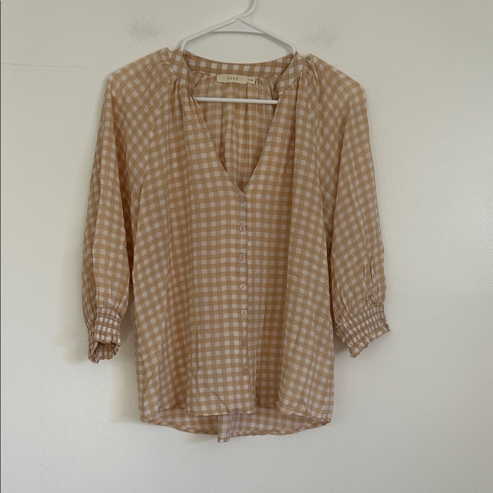 Lush Tan Checkered Blouse